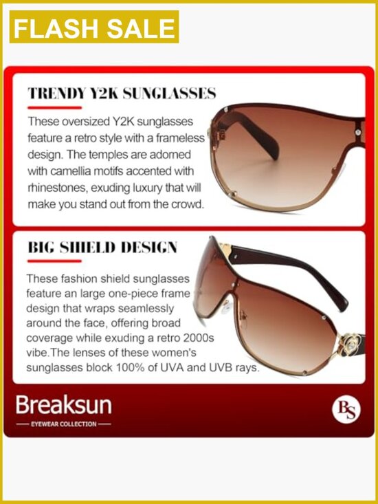 Oversized Y2K Wrap Around Shield Sunglasses Trendy Rimless Shades main image 4